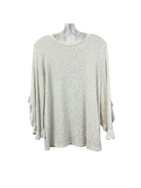 Stevie Hender Womens Waffle Knit Top Ivory/Gray Long Ruffle Sleeve Small